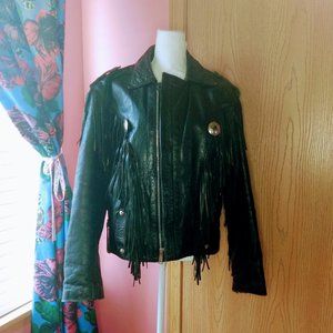 Diamond Leather Collection Ladies Leather Jacket With Fringe Size M/L
